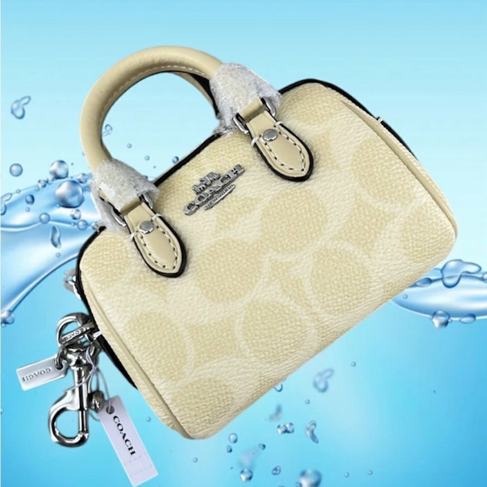 Coach Mini Rowan Bag Charm In Signature Canvas Purse Wallet Bag Butter Yellow